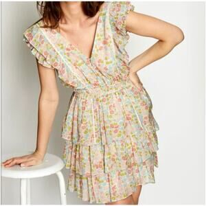 LOVE THE LABEL Ines Ivory Floral‎ Ruffle Tiered Dress NWOT Womans XS